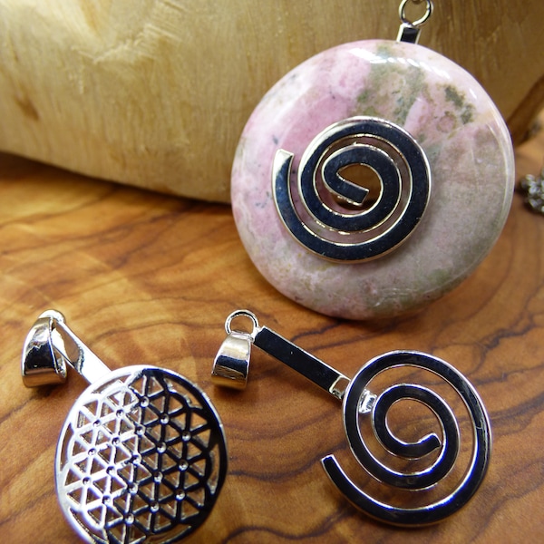 1x Donut Holder Spiral or Flower of Life ~ Brass + Silver Plated ~ for 30 + 40 mm Donuts Gemstone Chain ~ Jewelry Accessory Elegant Setting