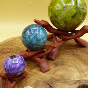 Stand for gemstone balls 7 different made of wood and gemstone decoration crystal ball house energy living healing stone collector display case base