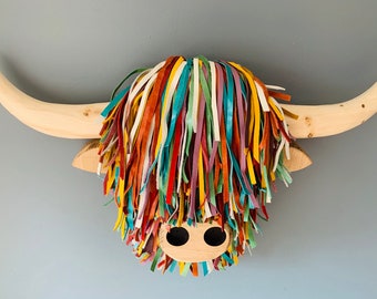 Highland Cow/Cattle Wall Mounted Art Faux Animal Wooden Head Handmade Special Edition