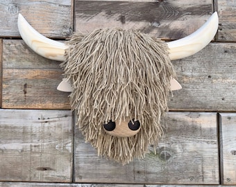 Highland Cow/Cattle Wall Mounted Art Faux Animal Wooden Head