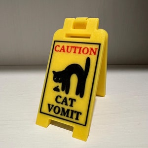 Cat Caution Vomit Sign floor puke funny gift for cat mom owner black