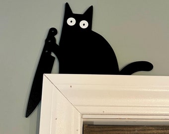 Black Cat Corner Knife Door Frame Decor Halloween Funny Cute