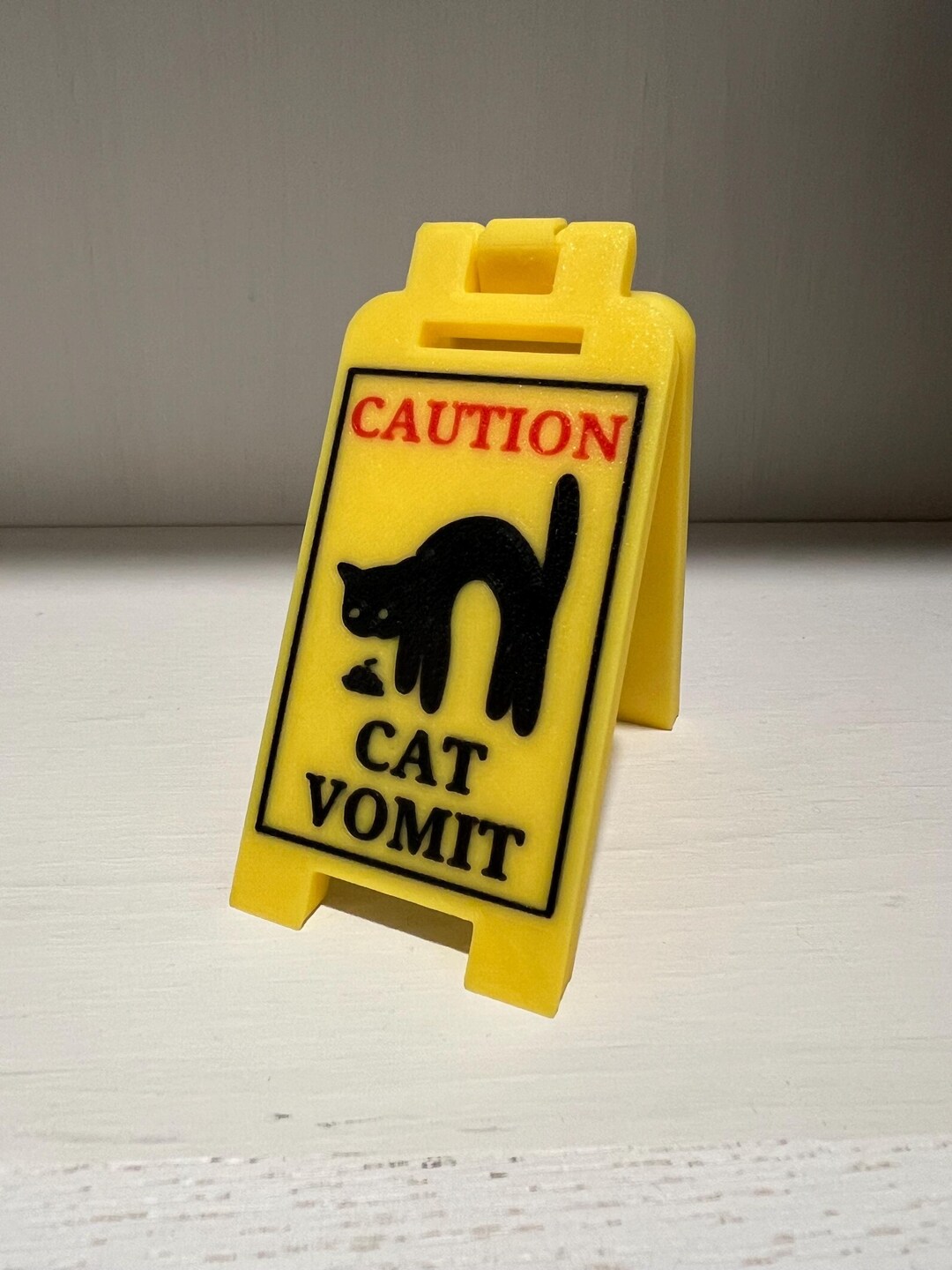 Cat Caution Vomit Sign floor puke funny gift for cat mom owner black