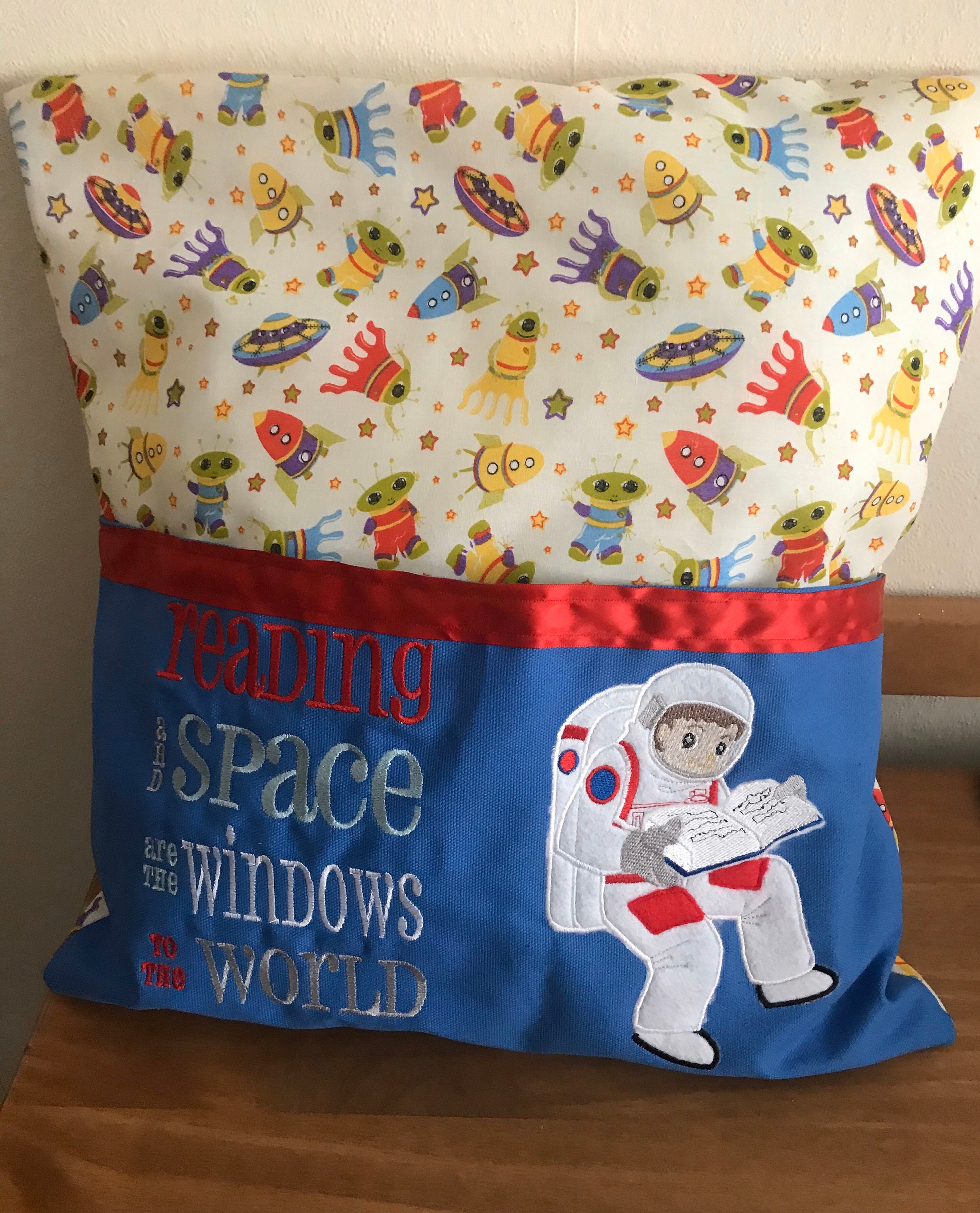Reading pillow, Space cushion, astronaut cushion, space pillow, Space book cushion, birthday gift, reading gift