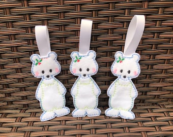 Felt polar bear hanging decorations, set of 3, polar bear decorations