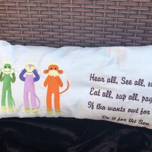 Monkey cushion, monkey pillow, three wise monkeys, humorous gift, new home gift, mother’s day gift