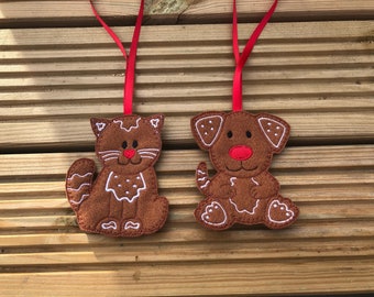 Cat and dog gingerbread hanging Christmas decorations, tree ornaments, dog decoration, cat decoration