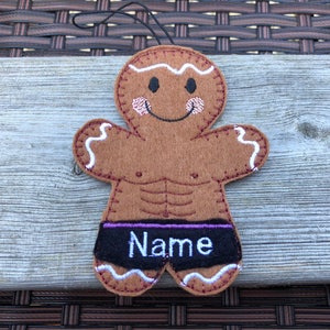 Bodybuilder gift, bodybuilder gingerbread man, hanging gingerbread man, weight lifter gift, personalised bodybuilder gift,