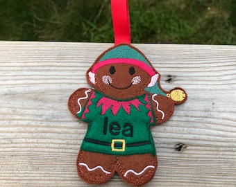 Christmas Gingerbread Elf decoration, gingerbread tree decoration, personalised decoration