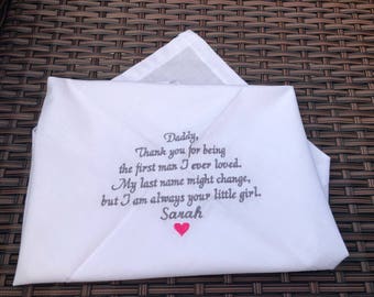 Personalised handkerchief, father of the bride gift, father of the bride handkerchief, dad gift, dad handkerchief, personalised gift