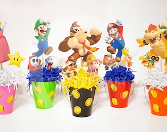 Super Mario Bros Birthday Table Centerpieces: Luigi, Bowser, Peach Party Decor