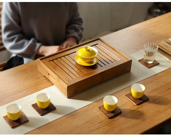 Bamboo Tea Tray, Saucers, Boards with Water Tank, Tea Wares, Tea Sets, Tea Tools, Gifts for Chinese Gongfu Tea