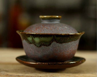 Tenmoku Glaze Gaiwan 150cc, Fancy Glaze - Rust Like Color Porcelain "Tea Cup" 70cc, for China Gongfu Chadao, Tea Sets, Gifts, Tea Wares,