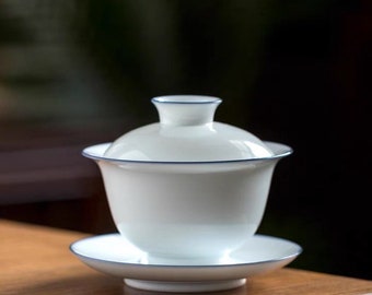 Sweet White Porcelain Gaiwan 100ml, Cup 55ml, Pitcher 245ml, Blue Circle White Body Chinese Gongfu Tea Wares, Tea Sets, Tea Tools, Gifts