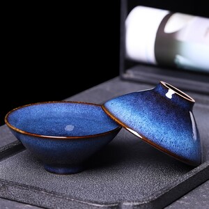 JianZhan Porcelain Rabbit Hair Blue Gaiwan 170cc, Pitcher 200cc, Strainer, Tea Cup for Chinese Gongfu Tea, Tea Wares, Tea Tools, Gifts