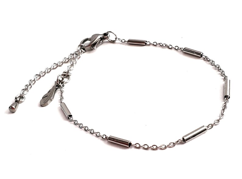 Personalized Jewelry Delicate and Minimalist Bracelet Adjustable Bracelet Statement bracelet Small Tubes Stainless Steel Silver Chain