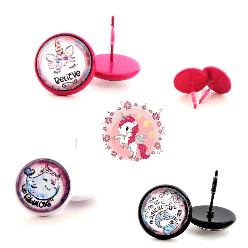 STUDStud Earrings with 14 mm brass for children Unicorn