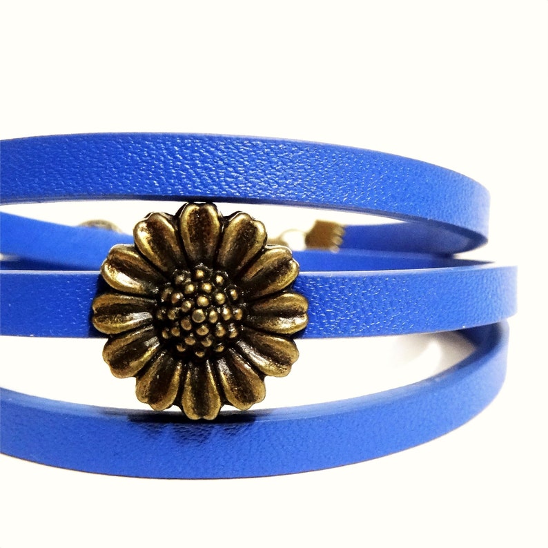sunflower Bracelet Wraps leatherette flat with choice of color and charm spiral heart anchor