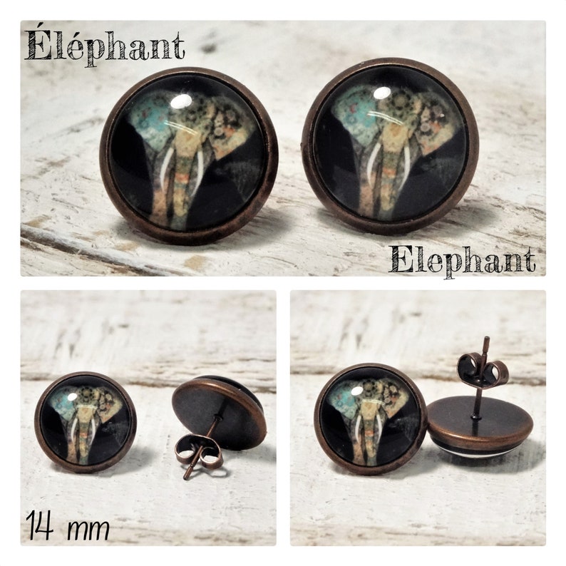 the spiritual Earrings STUD copper or stainless steel STUDS in 12 or 14 mm glass Cabochons and Supports in brass