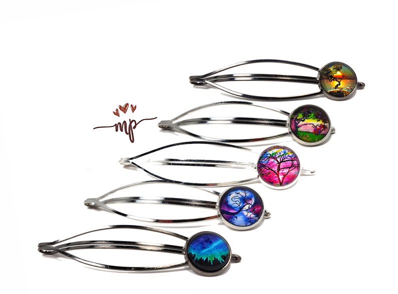 Statement Piece BarrettesHair Clips with Tree of Life Image Artist drawings from South Africa