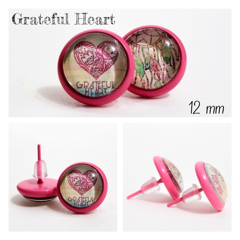 the spiritual Earrings STUD copper or stainless steel STUDS in 12 or 14 mm glass Cabochons and Supports in brass