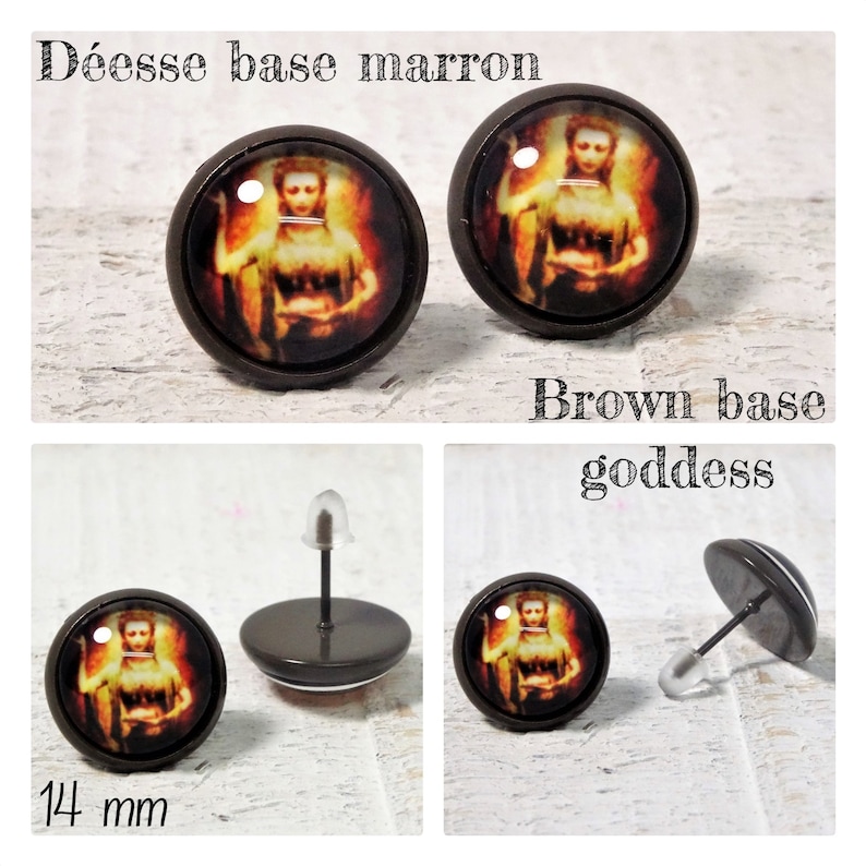 the spiritual Earrings STUD copper or stainless steel STUDS in 12 or 14 mm glass Cabochons and Supports in brass