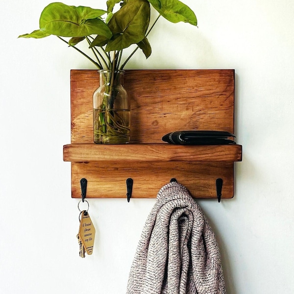 Minimalist Key Holder Wall Shelf, Entryway Hook Hanger