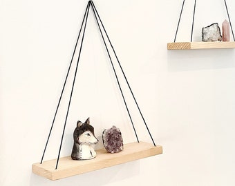 Triangle Swing Shelf, Wood with Black Cord Triangle Design, Wall Hanging