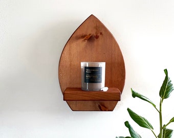 Leaf Wall Décor, Wooden Sconce with Shelf for Plant, Candle Holder