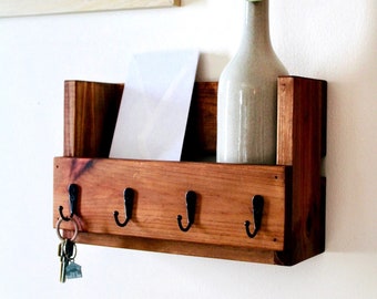 Key Holder for Wall with Basket Shelf, Cubby, Mail Organizer for Entryway