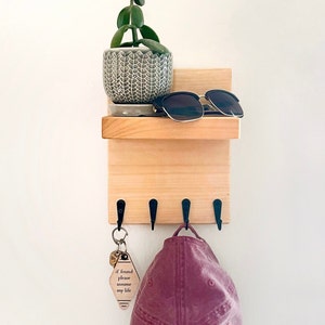 Slim Minimalist Key Holder Wall Shelf, Entryway Hook Hanger image 3