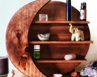 Moon Shelf, Rustic Modern, Crystals, Oils, Decor