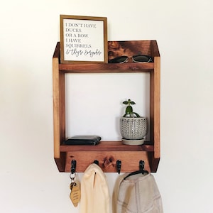 Entryway Storage Shelf with 4 Hooks | Key hook Wall Shelving | Coat Rack