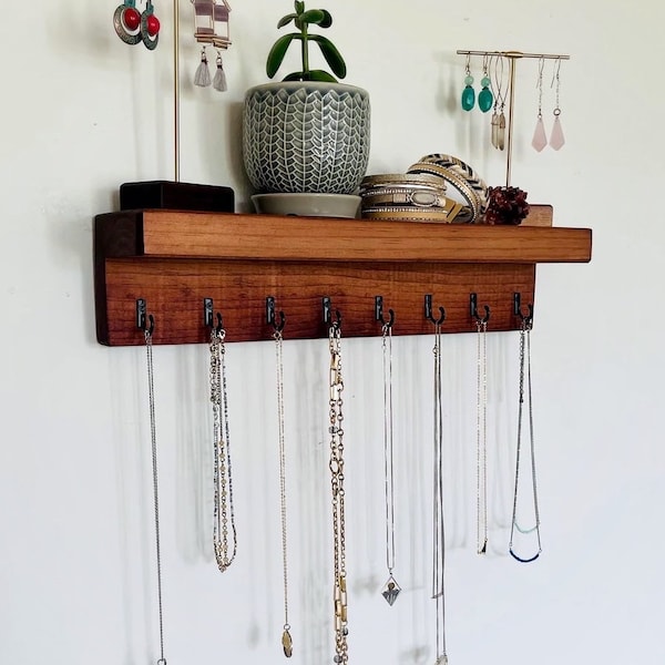 Necklace Rack, Wall Mounted | Jewelry Holder with Hooks | Jewelry Shelf