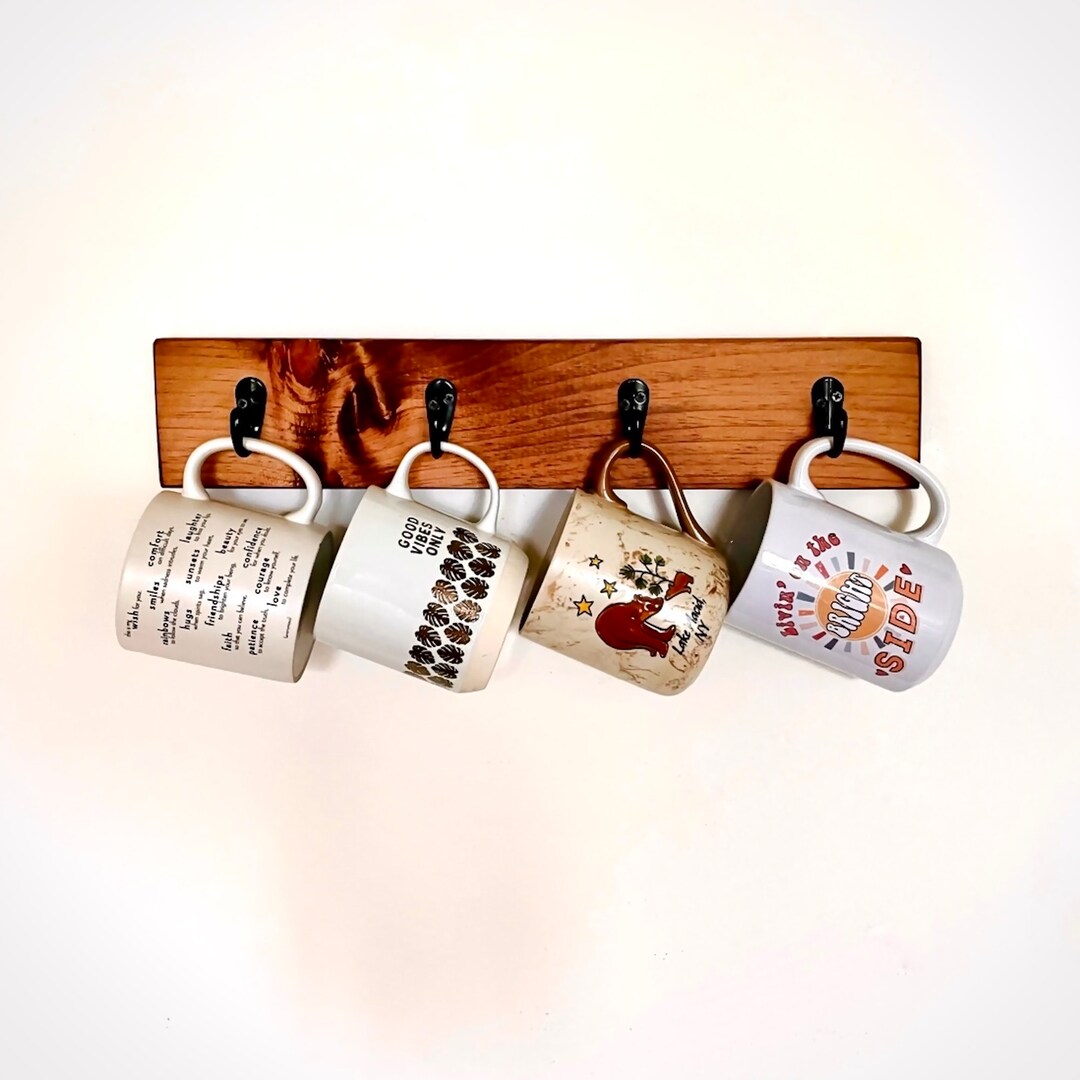 Coffee Mug Holder 4 Cup Wall Mounted Mug Hooks Mug Rack Display Etsy