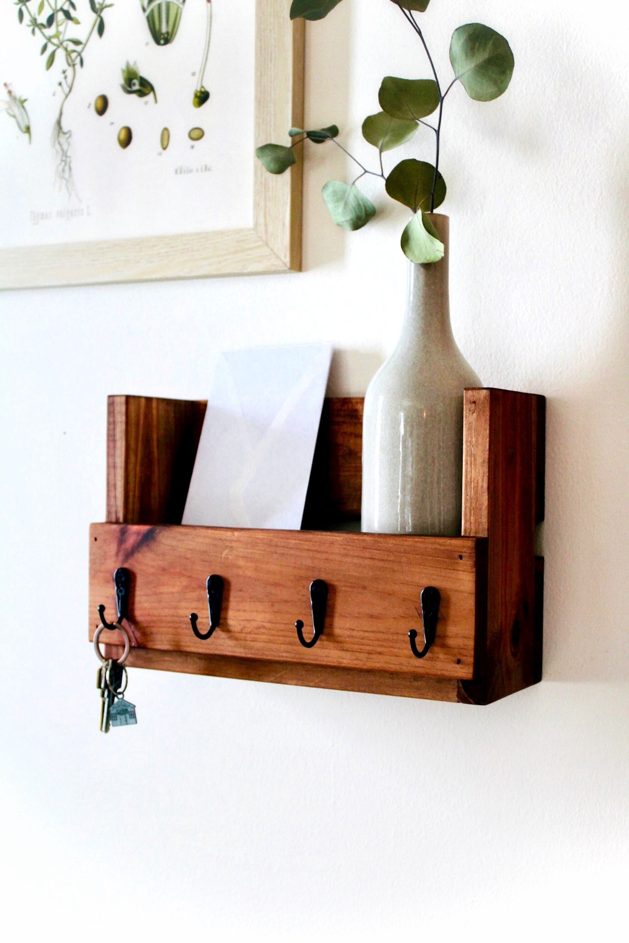 Key Holder for Wall With Basket Shelf, Cubby, Mail Organizer for