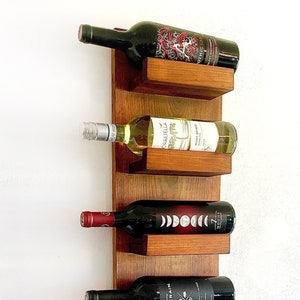 Wall Mounted Wine Rack Rustic Wood, Vertical Tiered Shelf Wine Display image 4