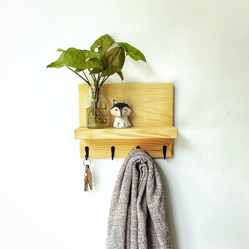 Minimalist Key Holder Wall Shelf, Entryway Hook Hanger image 3