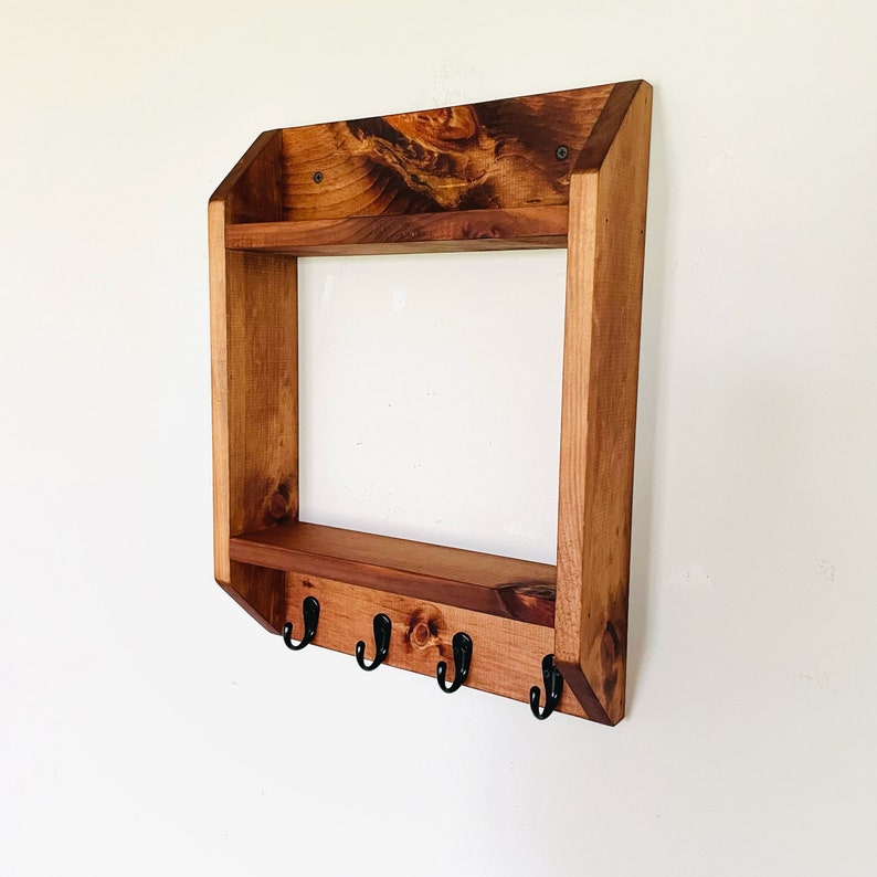 Entryway Storage Shelf With 4 Hooks Key Hook Wall Shelving Etsy