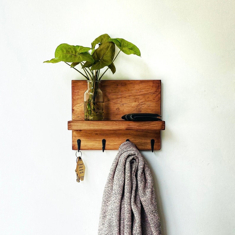 Minimalist Key Holder Wall Shelf, Entryway Hook Hanger image 1