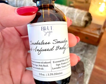 Smokeless Smudge - Angelica, White & Blue Sage infused body oil with essential oils