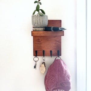 Slim Minimalist Key Holder Wall Shelf, Entryway Hook Hanger image 4