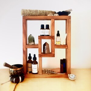 Wooden Display Shelf, Crystal Shelving, Essential Oils, Wall Décor, Geometric Storage