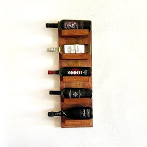 Wall Mounted Wine Rack Rustic Wood, Vertical Tiered Shelf Wine Display image 2