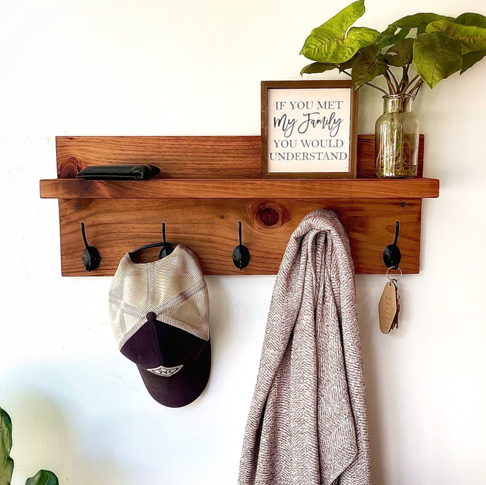 Homode Wall Shelf with Hooks, 24 Inch Coat Rack with Shelf, Farmhouse  Entryway Floating Shelf with Tri Hooks, Coat Hanger with Storage for  Bathroom