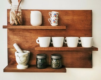 Three Tier Wood Wall Shelf for Entryway, Kitchen, Bath, Coffee Mugs and Plants & More