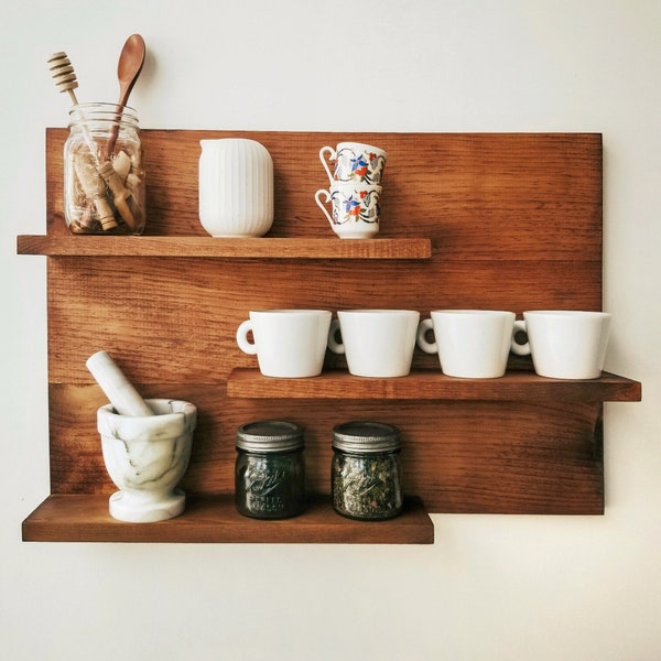 Three Tier Wood Wall Shelf for Entryway, Kitchen, Bath, Coffee Mugs and Plants & More