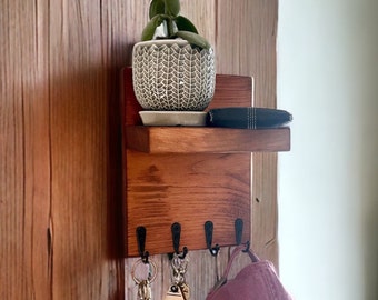 Slim Minimalist Key Holder Wall Shelf, Entryway Hook Hanger