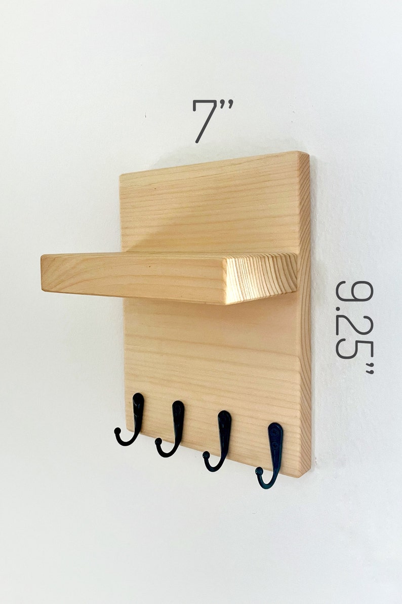 Slim Minimalist Key Holder Wall Shelf, Entryway Hook Hanger image 5