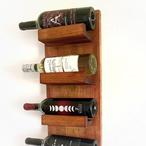 Wall Mounted Wine Rack Rustic Wood, Vertical Tiered Shelf Wine Display image 3